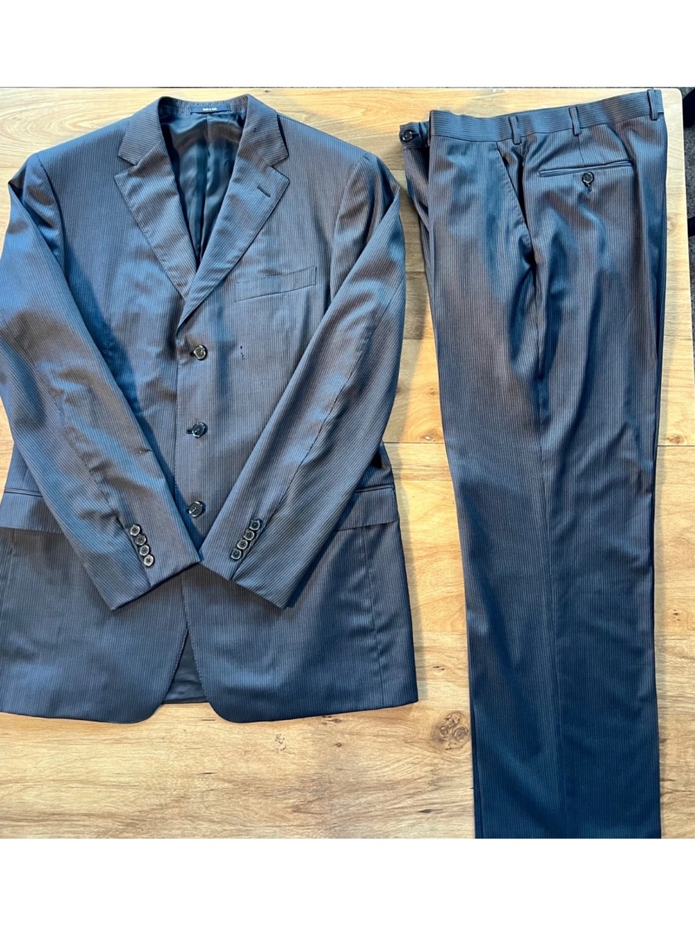Ermenegildo Zegna Traveller Suit 44L US 54L IT Gray Pinstripe Wool 2 Piece
